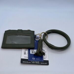 NWT DS Bags Olive Faux Leather Bangle Bracelet Card & ID Wallet Tassel &Key Ring